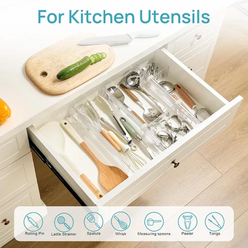 Miniatura 4 de Vtopmart Separadores de cajones de 2.36” con inserciones expandibles, organizador de cajones de cocina ajustable de 12.8"-22.3", separador
