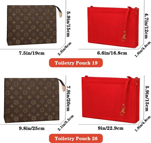 Miniatura 3 de MISIXILE Organizador de fieltro para bolso con cremallera y hebillas doradas, organizador de bolso, bolsa de aseo para 19 y 26 (rojo-S)