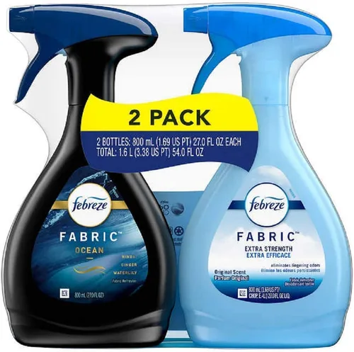 Febreze Refrescante de tela, eliminador de olores extra fuerte + aroma de tela Ocean Scent Waterlily Ginger Hinoki, paquete de 2 (27 onzas cada