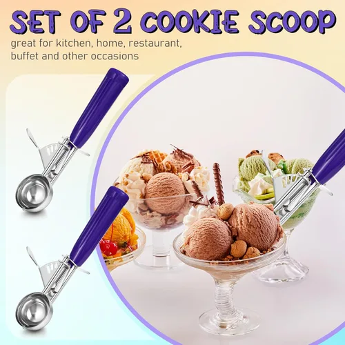 Miniatura 5 de Reallnaive 2 Cucharas para Galletas con Liberación, Cuchara para Helado con Liberación por Gatillo, Cuchara de Porción de Acero Inoxidable