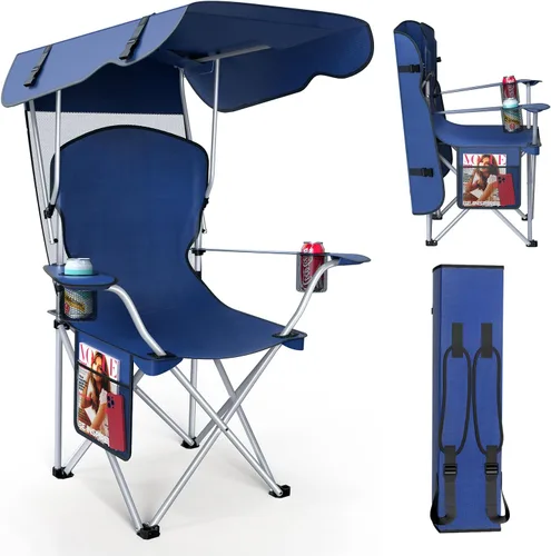 VTOY Silla de camping portátil con dosel, silla plegable con toldo, silla Oxford 600D duradera para camping, playa, picnic, pesca y deportes 1