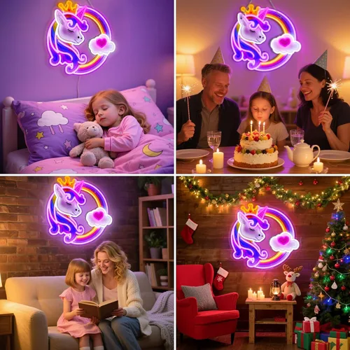 Miniatura 6 de Letrero de neón de unicornio para decoración de pared, 10 luces de neón de arco iris ajustables y regulables de colores para habitación de niñas