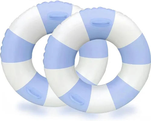 2 anillos inflables de natación a rayas con asas, flotadores inflables para piscina, diversión acuática, para adultos, niños, flotadores de piscina