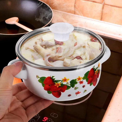 Miniatura 4 de MAGICLULU Juego de 3 ollas de sopa esmaltadas de doble asa con tapas, pequeñas ollas de cocina multifuncionales para salsa de sopa y cocina