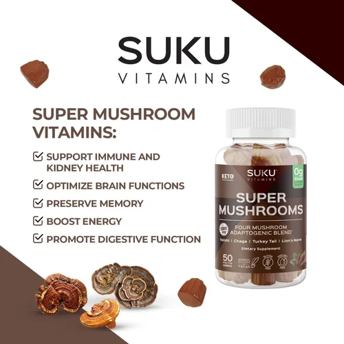 Miniatura 6 de SUKU Vitamins - Super Mushroom -Gomitas de mezcla de reishi chaga, cola de pavo y melena de leones para inmunidad - Fácil de masticar - Sin OMG, sin