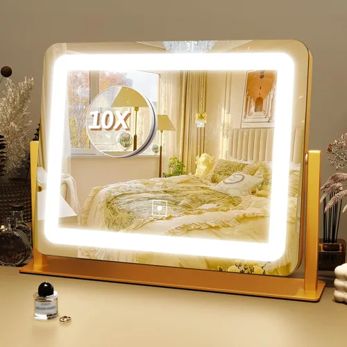 Miniatura 8 de FENNIO Espejo de tocador de 23 x 18 pulgadas con luces, espejo de maquillaje LED, espejo Hollywood con 3 modos de color y brillo ajustable, espejo
