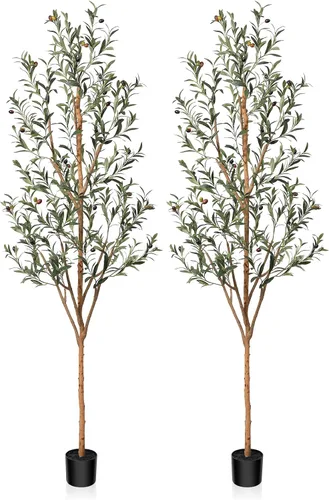 Miniatura 13 de Kazeila Árbol de olivo artificial de 7 pies de alto, planta de seda sintética para decoración del hogar y la oficina, árbol en maceta falso