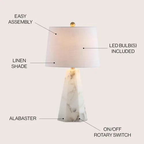 Miniatura 2 de JONATHAN Y Lámpara de mesa moderna de alabastro natural/latón dorado de 25.5 pulgadas para dormitorio, pantalla de lino blanco, lámpara de mesita