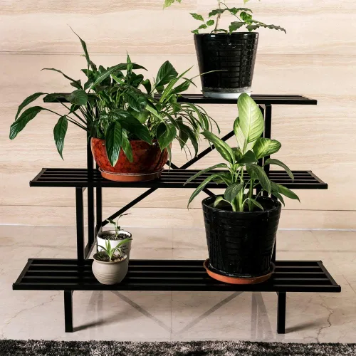 Miniatura 11 de Zhongma Soporte de metal resistente de 2 niveles para plantas para el hogar, interior y exterior, 35.43 pulgadas de largo x 17.5 pulgadas de ancho x
