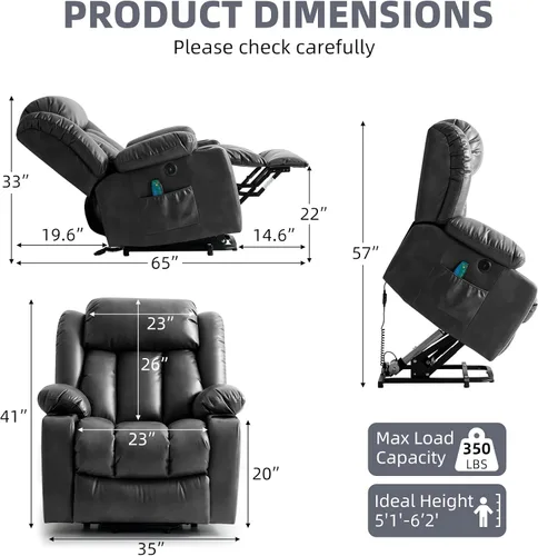 Miniatura 2 de Silla reclinable eléctrica con función de elevación para ancianos, sillas reclinables eléctricas para adultos con masaje y calor, portavasos