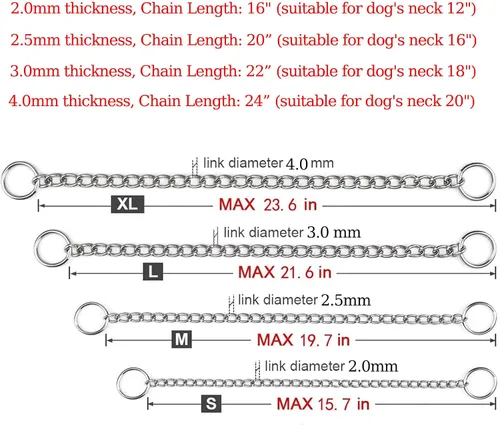 Miniatura 4 de Collar de cadena para perros, gargantilla de metal para entrenamiento de perro resistente, martingala para perros medianos y grandes L+longitud: 24