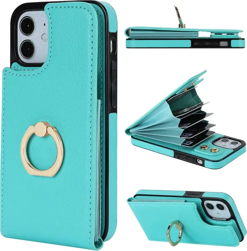 Miniatura 14 de Folosu Funda compatible con iPhone 12 Mini con soporte para tarjetas, rotación de 360°, soporte de anillo de dedo con función atril, protección