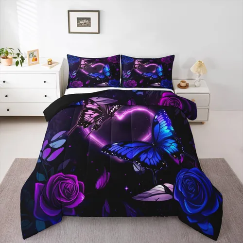 Miniatura 23 de jejeloiu Juego de edredón de dibujos animados para niños, tamaño individual, estampado de gatos, juego de ropa de cama con patrón de hojas, edredón