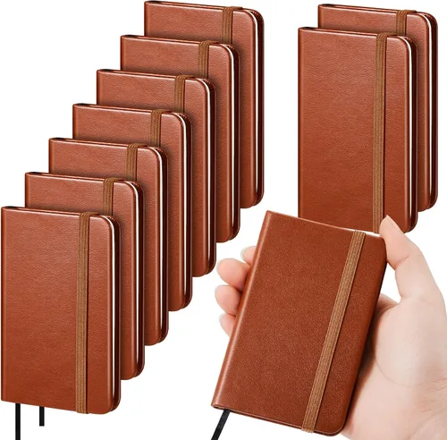 Miniatura 16 de Qeeenar Paquete de 10 cuadernos de bolsillo de cuero de tapa dura, mini diarios rayados de 4 x 2.5 pulgadas, diseño de hojas doradas, 50 hojas