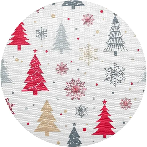 Manteles individuales de mesa redonda de árboles de Navidad estilizados, resistentes al calor, antideslizantes, lavables, para cocina, talla 1 x