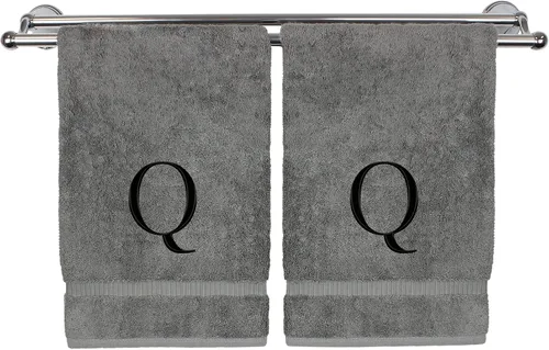 Miniatura 47 de Toalla de mano monogramada, regalo personalizado, juego de 2 - Toalla bordada con letra de bloque dorada - Extra absorbente 100% algodón turco