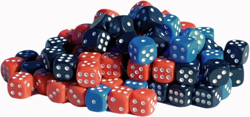 WE Games - Juego de dados blancos, negros, rojos y azules, paquete de 100 dados de esquina redondeada de 6 caras de 0.63 pulgadas para juegos de