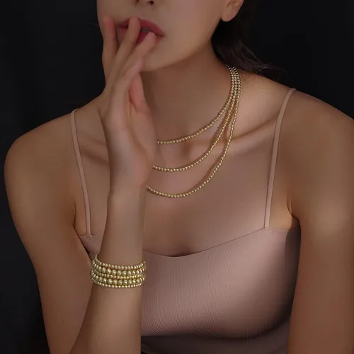 Miniatura 3 de Pulsera para mujer con cuentas chapadas en oro de 14 quilates, pulsera elástica de cuentas redondas