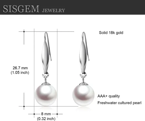 Miniatura 3 de Aretes de oro de 18 quilates para mujer, perlas de agua dulce cultivadas, aretes colgantes de joyería fina, 0.315 in