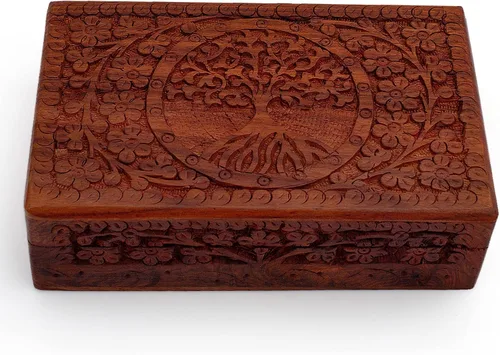 Gran regalo de cumpleaños, caja de joyería decorativa de madera hecha a mano, organizador de joyas tallado en árbol de la vida, caja de recuerdos,