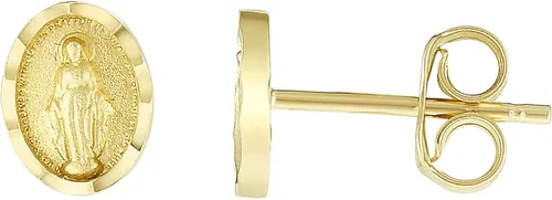 Miniatura 2 de Aretes de oro amarillo de 14 quilates con diseño de Virgen Milagrosa pequeña ovalada (0.315 x 0.236in)