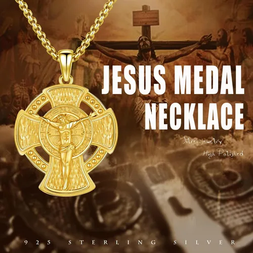 Miniatura 706 de Collar con colgante de plata de ley 925 con medalla de San Patrón, joyería religiosa para hombres y mujeres, con cadena de acero inoxidable 316L