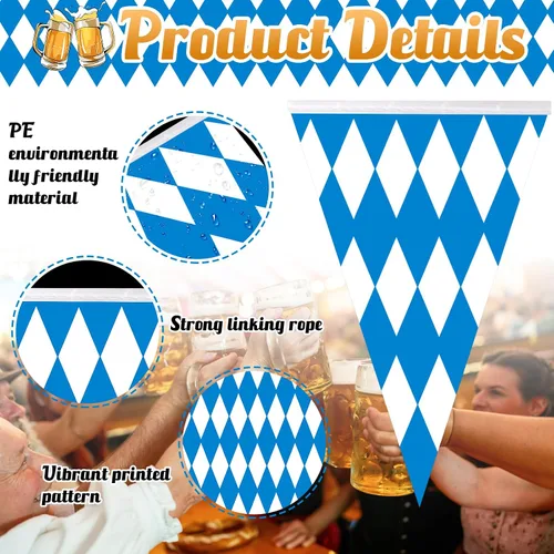Miniatura 3 de Bandera de cuadros bávaros de Oktoberfest de 118 pies, banderín bávaro grande para Oktoberfests alemanes para decoración de fiestas temáticas