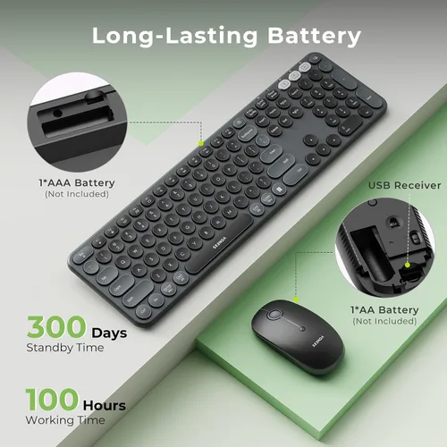 Miniatura 5 de seenda COE202 - Combo de teclado inalámbrico Bluetooth, lindo teclado redondo retro, mouse silencioso, conexión de 3 dispositivos múltiples