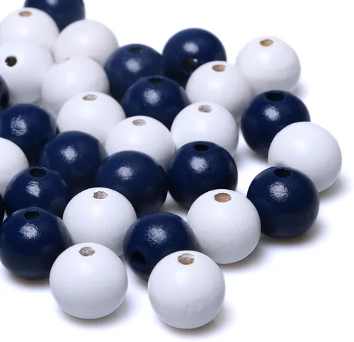 Miniatura 2 de Cuentas de madera para decoración del hogar, 60 cuentas, 0.78 pulgadas, agujero de 0.78 pulgadas, cuentas espaciadoras de madera redondas pintadas