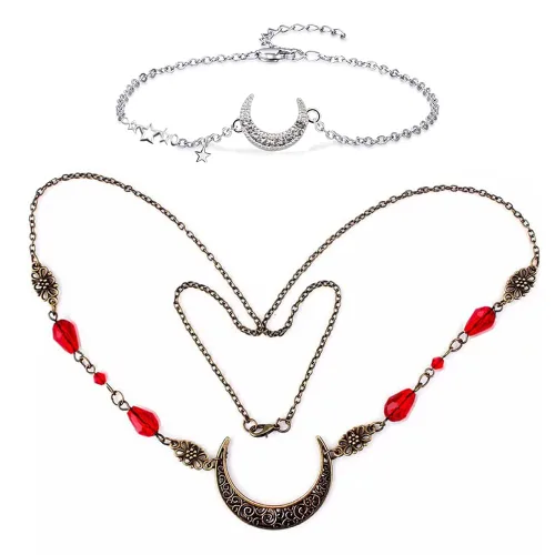 Miniatura 13 de Diadema de bruja con diseño de luna para mujer, corona de hada de elfo, disfraz de frente gitana vikinga, diadema bohemia luna dorada