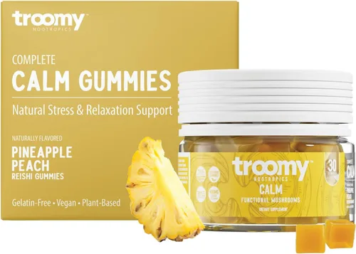 Tspacious - Gomitas calmantes Reishi con sabor natural a piña y melocotón, sin gelatina, sin gluten y vegetarianas, 30 unidades
