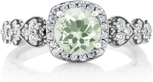 Miniatura 56 de Gem Stone King Anillo de compromiso de aniversario y piedra natal de corte redondo de 0.236 in para mujer, plata de ley 925, anillo de promesa