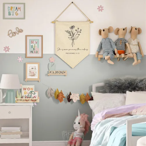 Miniatura 6 de FYSIA Versículo bíblico de las Escrituras para guardería, decoración botánica cristiana, banderín colgante, banderín, bandera de pared, decoración