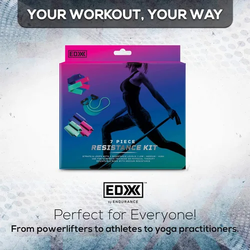 Miniatura 6 de EDX Bandas de resistencia con asas para entrenamientos, ejercicio, fitness, estiramiento, terapia física, juego de 7, colores surtidos
