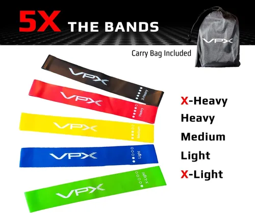 Miniatura 3 de VPX Bandas de ejercicio de resistencia Juego de 5 Hombres y mujeres No rozaduras, látex natural, no irritante Accesorios de entrenamiento