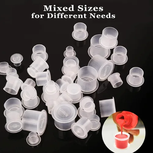 Miniatura 4 de Tapas de tinta para tatuajes – 300 tazas de tinta de tatuaje con base de tamaño mixto #11, tamaño pequeño #14, mediano #17, tapas grandes