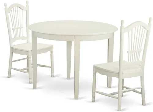 East West Furniture El juego de 3 piezas Boston contiene una mesa de cocina redonda y 2 sillas de comedor, 42 x 42 pulgadas, color blanco lino