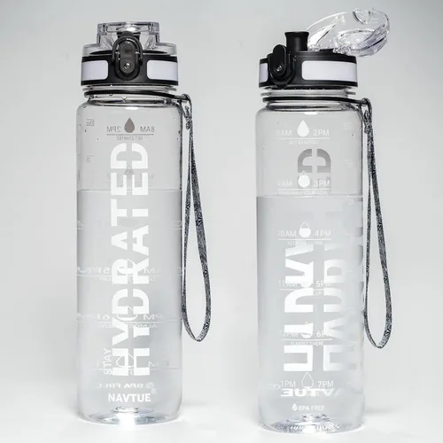 Miniatura 15 de Botella de agua, botellas de agua deportivas de 16 onzas con marcador de tiempo, boca ancha, botella de bebida motivacional y a prueba de fugas