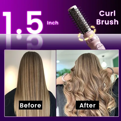 Miniatura 7 de Cepillo secador de pelo, giratorio 3 en 1 con 3 cabezales para secar peinado, voluminizar, rizar, elegante en un solo paso para cabello largo, 3 Rosa