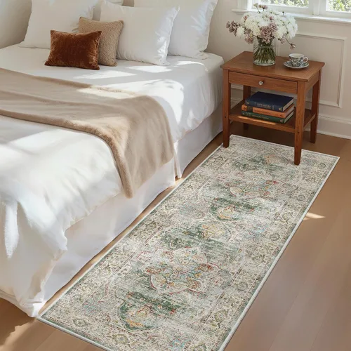 Miniatura 488 de Madane Tapete lavable de 2 x 10 pies para pasillo, cocina, recibidor, clásico, suave, antideslizante para interiores, casa de campo, baño, sala