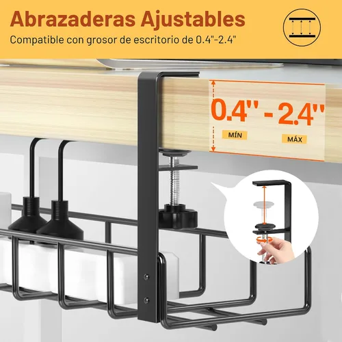 Miniatura 6 de Paquete de 2 bandejas de organización de cables debajo del escritorio, 31.4 pulgadas, organización de cables debajo del escritorio sin taladrar Negro