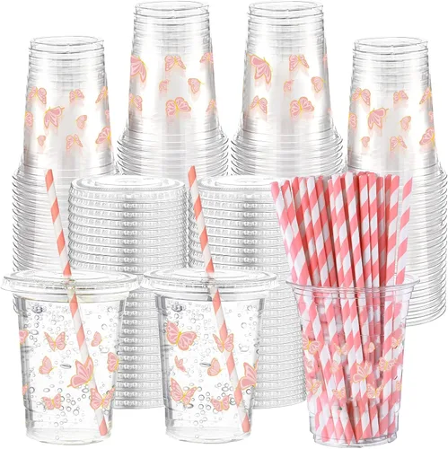 Miniatura 7 de Honeydak Juego de 150 tazas temáticas de golf, 50 tazas desechables transparentes de 16 onzas con 50 tapas y 50 pajitas de papel, regalos de fiesta