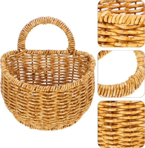 Miniatura 8 de 2 cestas de almacenamiento tejidas a mano, pequeña cesta colgante de ratán de imitación para cocina, baño, decoración de pared, organizador