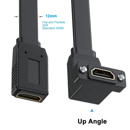 Miniatura 4 de Poyiccot Cable HDMI plano, cable de extensión HDMI de montaje en panel 4K, 18 Gbps en ángulo superior hembra a hembra, compatible con Ethernet 3D 4K