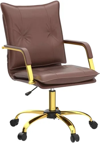 Miniatura 4 de HULALA HOME Silla de escritorio de piel sintética para oficina en casa, silla giratoria ajustable para computadora con patas y brazos dorados, Patas
