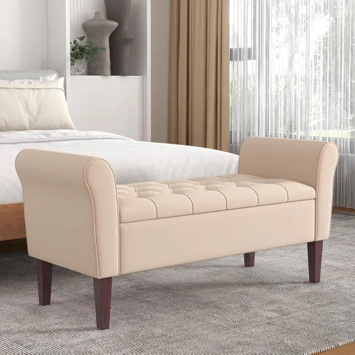 Miniatura 9 de HUIMO Banco de almacenamiento de 48 pulgadas, otomana de almacenamiento con brazos con patas de madera maciza de 7.5 pulgadas, banco de pie de cama