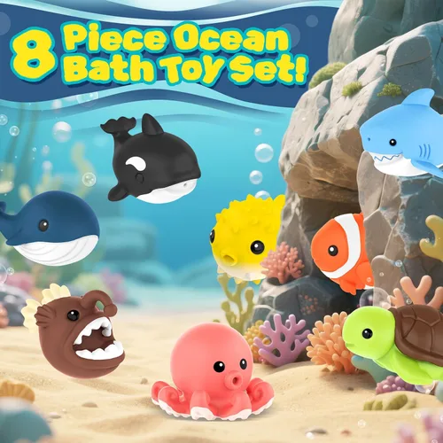 Miniatura 7 de Zippytots 8 juguetes de baño de animales del océano sin moho para niños de 12 meses, juguetes de bañera sin agujeros para niños de 1 a 3 años
