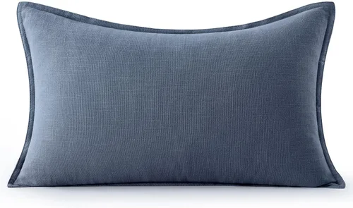 Miniatura 7 de MIULEE Fundas de almohada decorativas de lino de 12 x 20 pulgadas, almohadas neutras bohemias de cenizas azules para cama, paquete de 1 funda