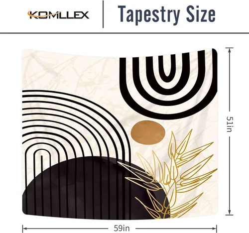 Miniatura 5 de KOMLLEX Mid Century Abstract Tapestry 59Wx51H Boho Neutral Arch Sun Leaves Minimalist Modern Geometric Simple Black Gold Aesthetic Wall Hanging