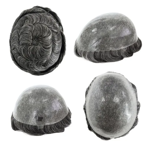 Miniatura 12 de HAIR NATURE Cabello humano Toupee para hombre, sistemas de reemplazo de cabello para hombres, 0.005 in polivinílico anudado festoneado frontal #3